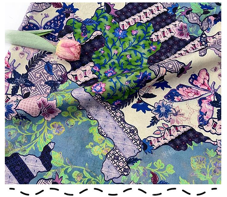 Butterfly Floral Print Twill Fabric, Colorful Vintage Patchwork Style, Heavyweight Double Layer Fabric for Jackets, Coat, Pants, Sewing, 59"