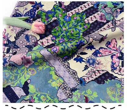 Butterfly Floral Print Twill Fabric, Colorful Vintage Patchwork Style, Heavyweight Double Layer Fabric for Jackets, Coat, Pants, Sewing, 59"