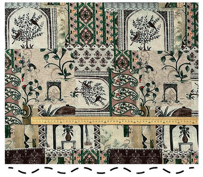 Woodland Botanical Print Twill Fabric, Patchwork Style with Birds and Floral Motifs, Heavy Double Layer Fabric for Jackets, Coats, Pants