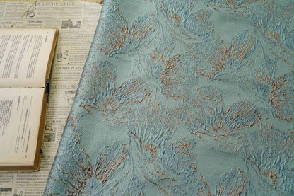 Mint Green Metallic Jacquard Fabric, Gold Abstract Floral Brocade, 3D Raised Textured Fabric for Dresses, Jackets, Evening Gown, Sewing, 56"