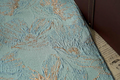 Mint Green Metallic Jacquard Fabric, Gold Abstract Floral Brocade, 3D Raised Textured Fabric for Dresses, Jackets, Evening Gown, Sewing, 56"