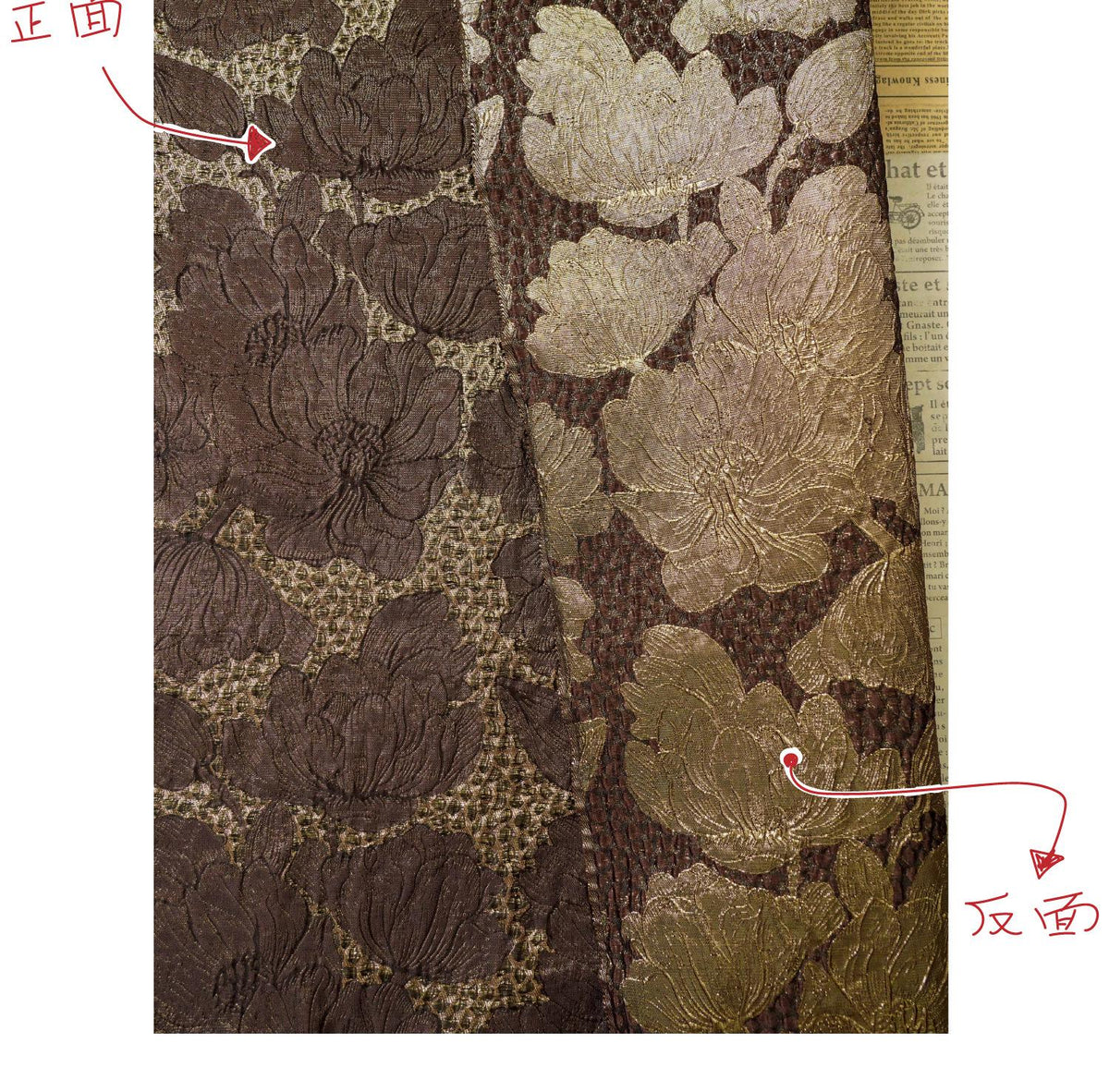 Brown Gold Floral Jacquard Fabric, 3D Embossed Brocade with Large Flowers, Textured Metallic Fabric for Dresses, Jackets, Upholstery, 55"