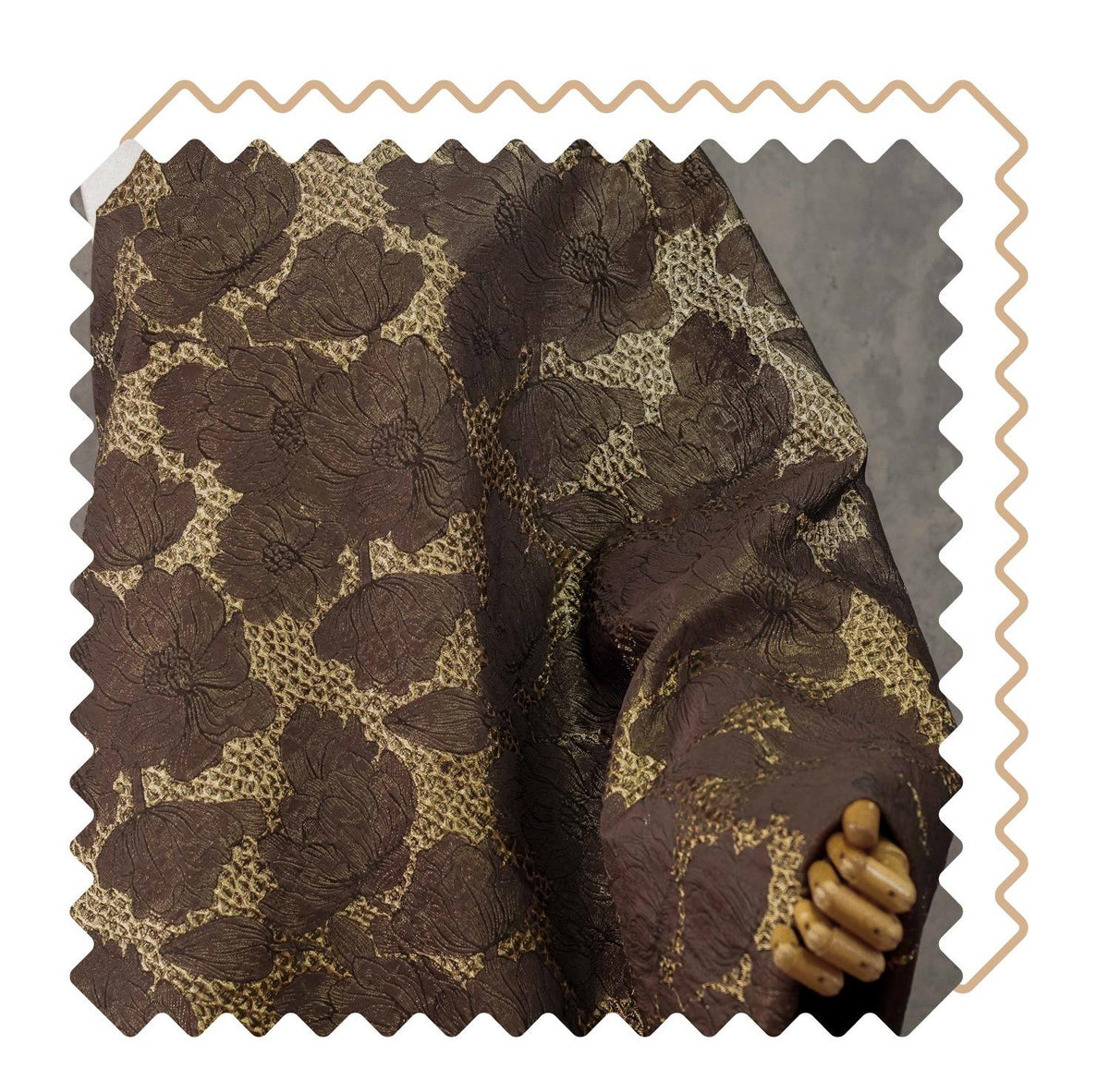 Brown Gold Floral Jacquard Fabric, 3D Embossed Brocade with Large Flowers, Textured Metallic Fabric for Dresses, Jackets, Upholstery, 55"