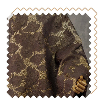 Brown Gold Floral Jacquard Fabric, 3D Embossed Brocade with Large Flowers, Textured Metallic Fabric for Dresses, Jackets, Upholstery, 55"
