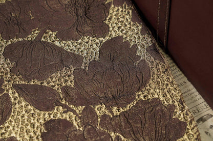 Brown Gold Floral Jacquard Fabric, 3D Embossed Brocade with Large Flowers, Textured Metallic Fabric for Dresses, Jackets, Upholstery, 55"