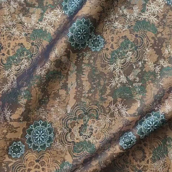Dunhuang Jacquard Fabric, Gold Metallic Fabric by Yard, Traditional Floral Textile, Silk Like Hanfu Fabric, Luxury Sewing Material, 56"Wide