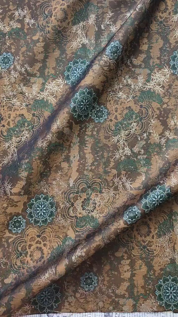 Dunhuang Jacquard Fabric, Gold Metallic Fabric by Yard, Traditional Floral Textile, Silk Like Hanfu Fabric, Luxury Sewing Material, 56"Wide