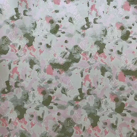 Green Floral Jacquard Fabric by Yard, Ink Wash Style Moss Print Textile, Soft Dress Fabric for Sewing Crafts Home Decor, 55"Wide