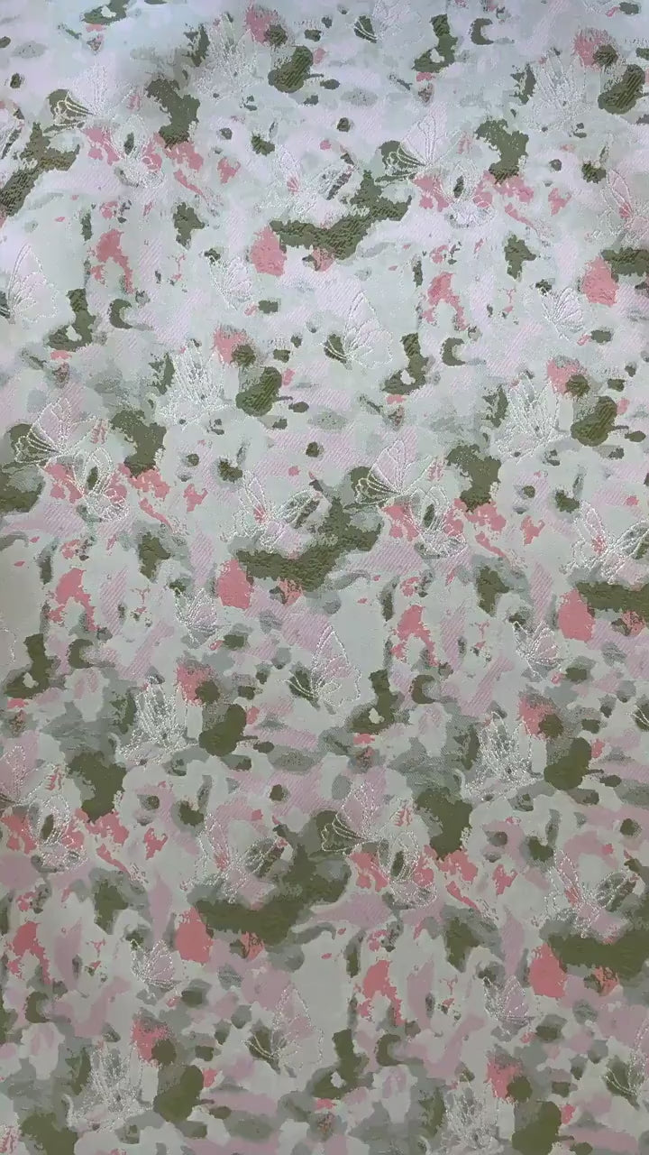 Green Floral Jacquard Fabric by Yard, Ink Wash Style Moss Print Textile, Soft Dress Fabric for Sewing Crafts Home Decor, 55"Wide