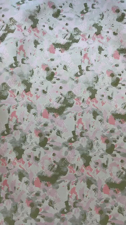 Green Floral Jacquard Fabric by Yard, Ink Wash Style Moss Print Textile, Soft Dress Fabric for Sewing Crafts Home Decor, 55"Wide