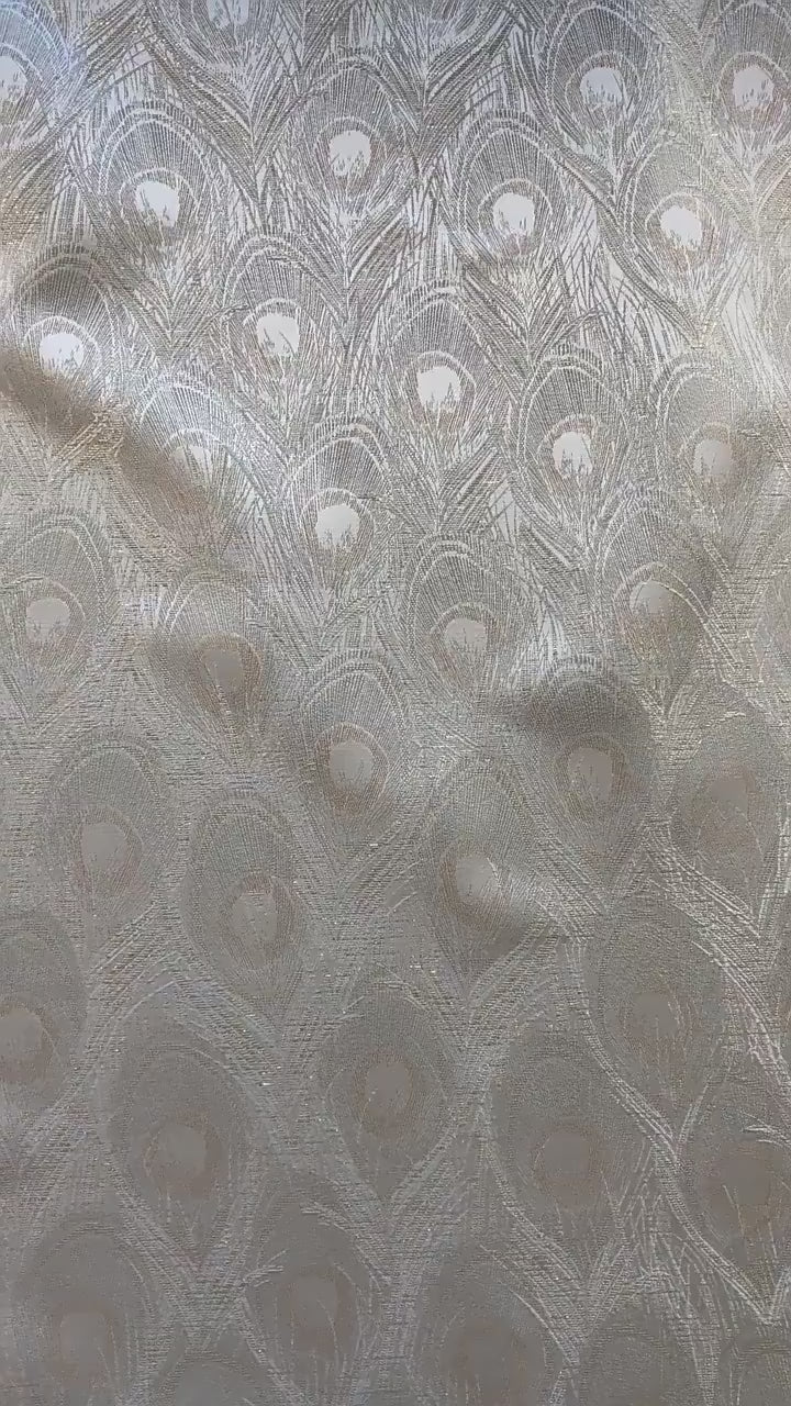 Peacock Feather Jacquard Fabric, Luxury Gold Metallic Woven Textile, Elegant Embossed Pattern Brocade Fabric for Dress, DIY Sewing