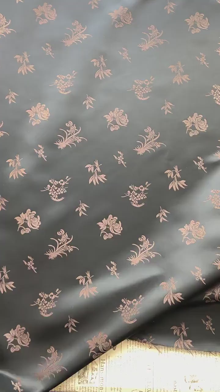 Chinese Floral Brocade Fabric by Yard, Plum Orchid Bamboo Chrysanthemum Jacquard, Oriental Satin Fabric for Sewing Decor Crafts