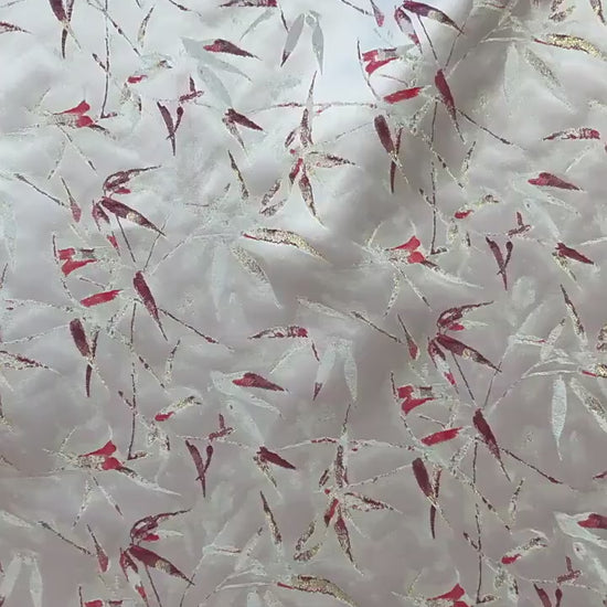 Song-Style Brocade Fabric, Ink Wash Red Bamboo Gold Thread Jacquard, White Chinese Fabric for Qipao, Hanfu, Dress & Decor, 64"Wide