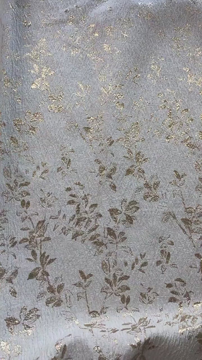 Ivory Gold 3D Embossed Floral Jacquard Fabric, Crinkle Texture Metallic Thread Fabric for Dresses, Bridal, Home Decor by the Yard, 55"Wide
