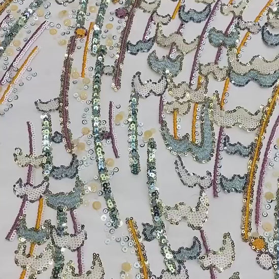Multisize Sequin Embroidered Mesh Fabric, 2-9mm Sparkling Textile for Evening Gowns, Dresses, Stage Costumes and Fashion Sewing