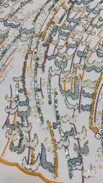 Multisize Sequin Embroidered Mesh Fabric, 2-9mm Sparkling Textile for Evening Gowns, Dresses, Stage Costumes and Fashion Sewing
