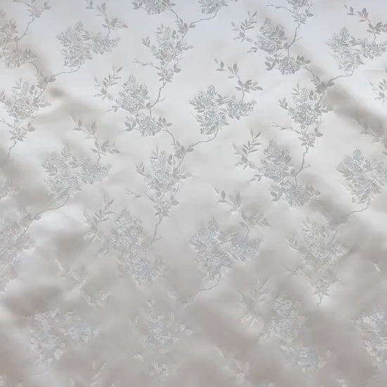 Plum Blossom Brocade Fabric: Silver White Rayon Jacquard, 59"W