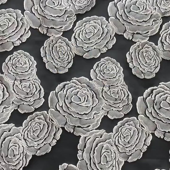 Vintage Black Rose Jacquard Fabric by Yard, Embossed Floral Brocade Textile, Luxury Couture Fabric for Dresses Decor, 53"Wide