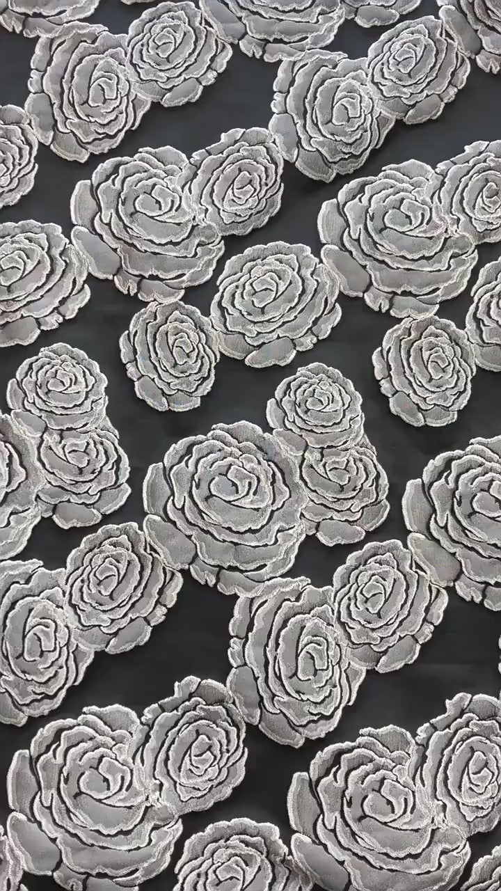 Vintage Black Rose Jacquard Fabric by Yard, Embossed Floral Brocade Textile, Luxury Couture Fabric for Dresses Decor, 53"Wide