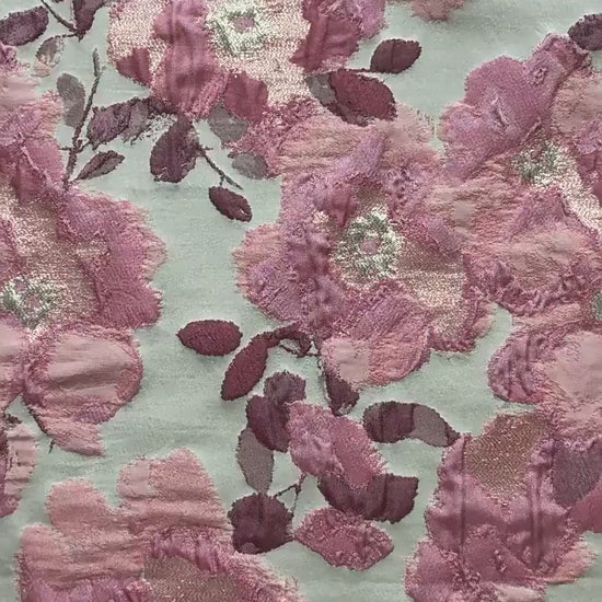 Pink Floral Jacquard Fabric, Oil Painting Style Embossed Flower Textile, Gold Metallic Woven Fabric, Vintage Dress Home Decor Material, 54"