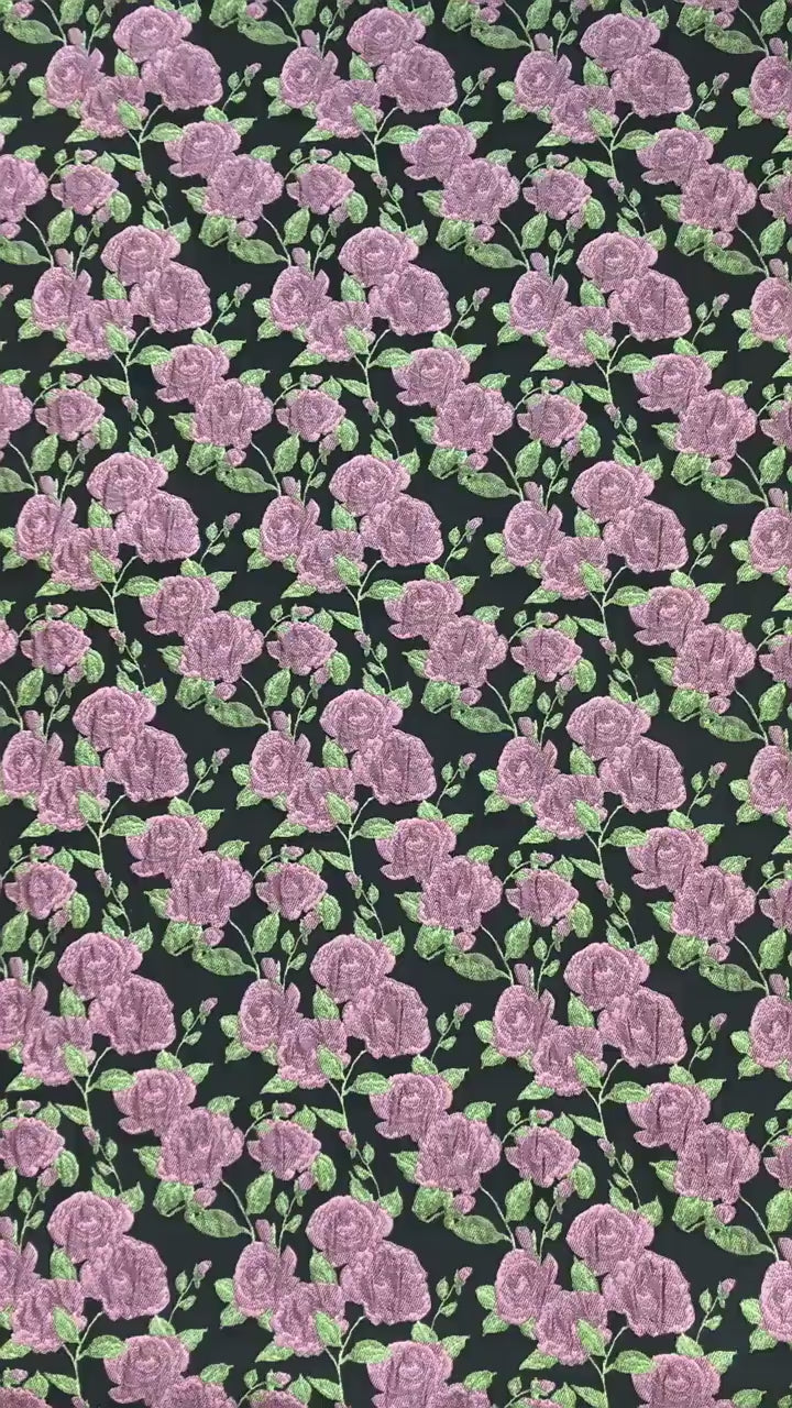 Pink Rose Brocade Jacquard Fabric by Yard, Vintage Floral Embossed Upholstery Textile, Romantic Victorian Fabric for Curtains Pillows Bags