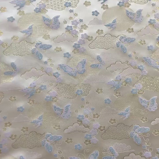 Chinese Song Brocade Fabric, Butterfly Gold Thread Jacquard Textile, Traditional Asian Fabric for Decor, Jewelry Box and Crafts
