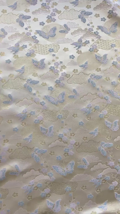 Chinese Song Brocade Fabric, Butterfly Gold Thread Jacquard Textile, Traditional Asian Fabric for Decor, Jewelry Box and Crafts