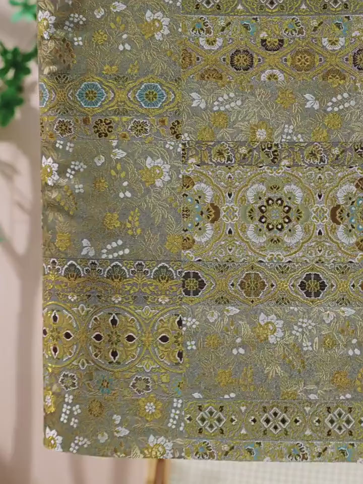 Diamond Floral Medallion Brocade Jacquard Fabric, 3D Ornamental Woven Textile for Qipao, Bags, Crafts and Home Decor