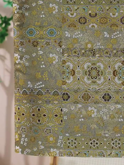 Diamond Floral Medallion Brocade Jacquard Fabric, 3D Ornamental Woven Textile for Qipao, Bags, Crafts and Home Decor
