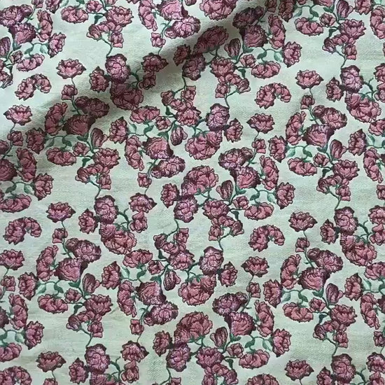 Small Floral Fabric by Yard, Yellow Cottagecore Jacquard Textile, Vintage Rose Dress Fabric for Sewing Quilting Crafts, 57"Wide