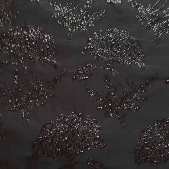 Black Gold Floral Jacquard Brocade Fabric, 3D Metallic Textured Textile for Evening Gowns, Jackets, Dresses and Sewing