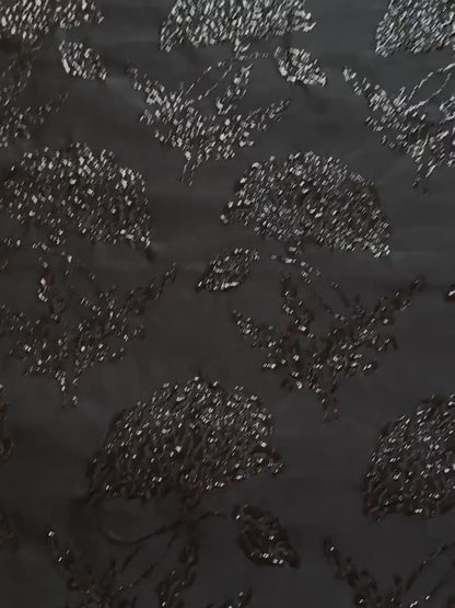 Black Gold Floral Jacquard Brocade Fabric, 3D Metallic Textured Textile for Evening Gowns, Jackets, Dresses and Sewing