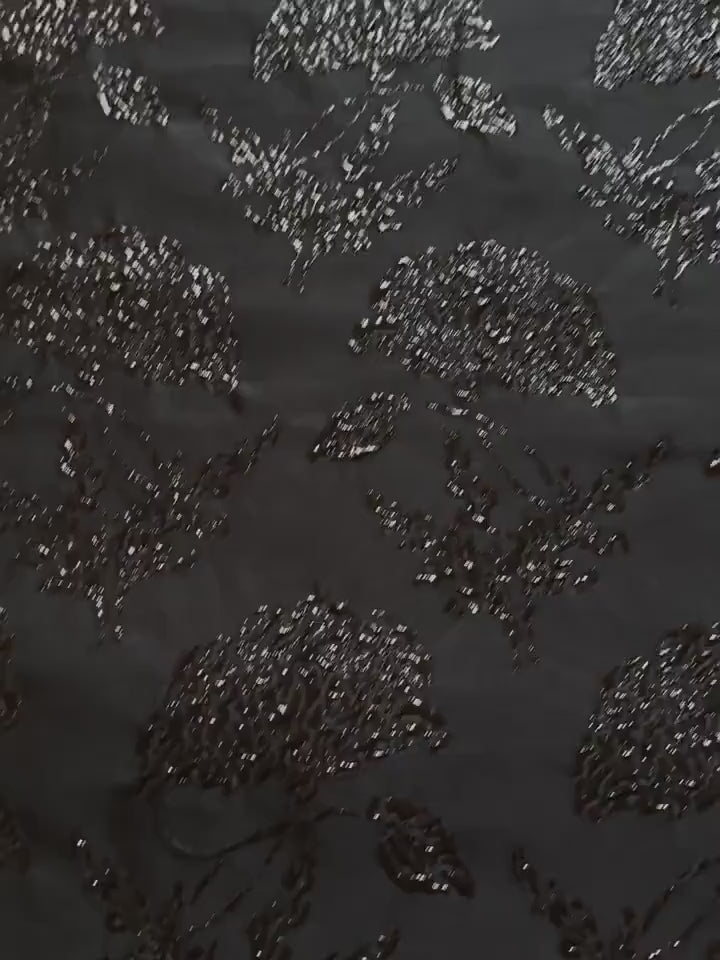 Black Gold Floral Jacquard Brocade Fabric, 3D Metallic Textured Textile for Evening Gowns, Jackets, Dresses and Sewing