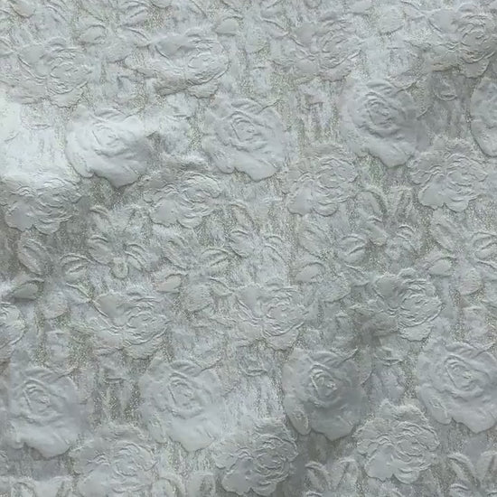 Luxury Ivory Rose Jacquard Fabric, Embossed Gold Floral Brocade Textile for Bridal Wedding Dress Couture Design, 63"Wide