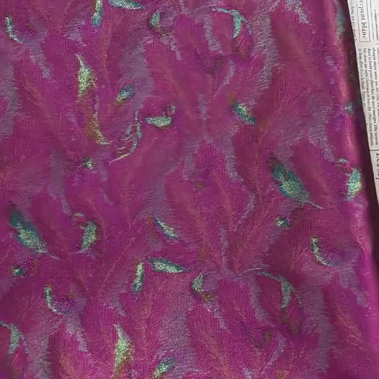 Iridescent Feather Song Brocade Fabric, Gold Thread Jacquard Textile, Dark Teal Woven Fabric for Qipao, Hanfu, Dresses and Sewing, 60"Wide