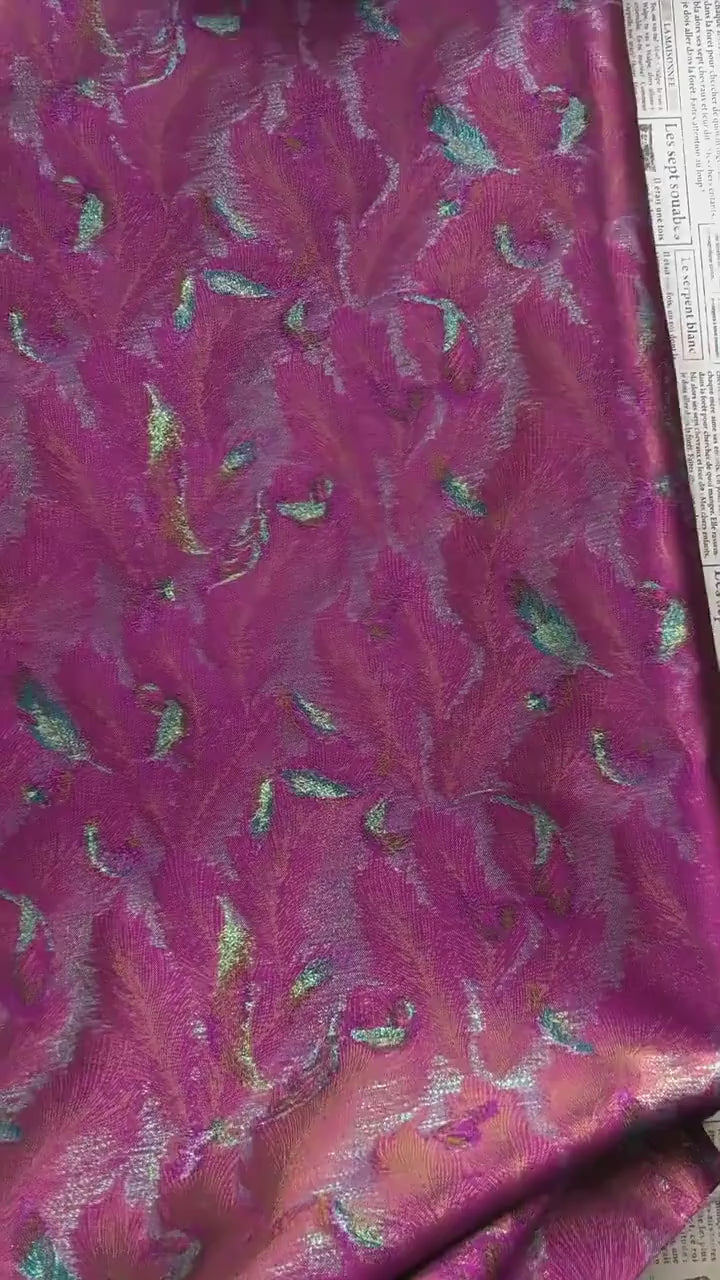 Iridescent Feather Song Brocade Fabric, Gold Thread Jacquard Textile, Dark Teal Woven Fabric for Qipao, Hanfu, Dresses and Sewing, 60"Wide