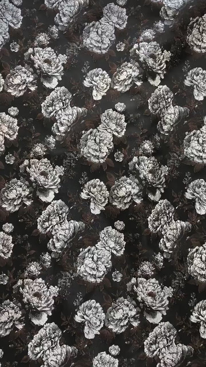 Vintage Black Peony Jacquard Fabric, Dark Romantic Floral Brocade Textile for Cheongsam, Upholstery, Curtains & Home Decor, 63" Wide