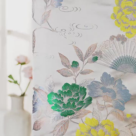 Peony Flower Silk Brocade Fabric: 55"W Upholstery & Costume