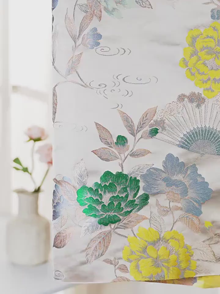 Peony Flower Silk Brocade Fabric: 55"W Upholstery & Costume