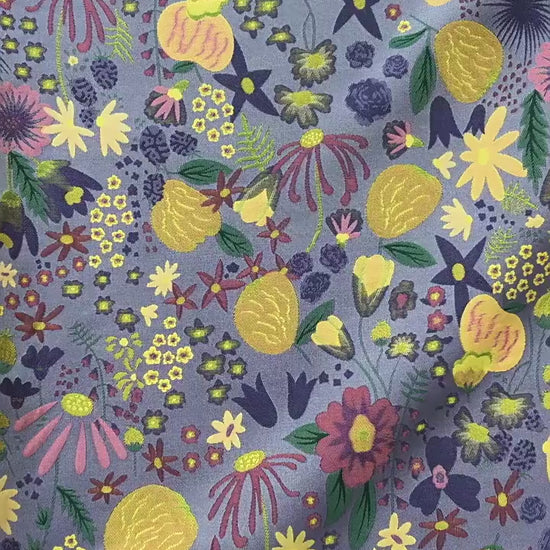 Vintage Cartoon Floral Yarn-Dyed Fabric, Whimsical Botanical Textile, Colorful Retro Flower Material for Bags, Curtains & DIY Decor, 63"W