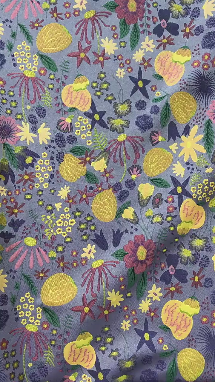 Vintage Cartoon Floral Yarn-Dyed Fabric, Whimsical Botanical Textile, Colorful Retro Flower Material for Bags, Curtains & DIY Decor, 63"W