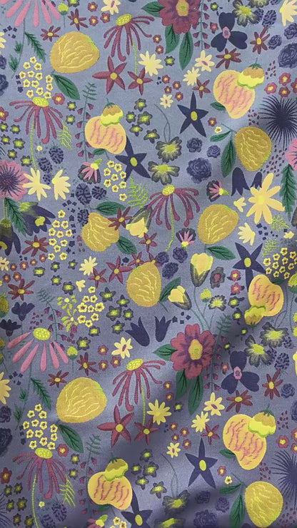 Vintage Cartoon Floral Yarn-Dyed Fabric, Whimsical Botanical Textile, Colorful Retro Flower Material for Bags, Curtains & DIY Decor, 63"W