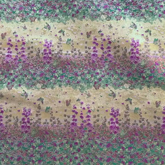 Pastel Blue Pink Floral Gold Thread Jacquard Fabric, Painterly Botanical Woven Textile for Dresses, Bags, Decor and Sewing - 59"W
