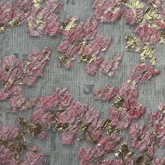 Embossed Floral Gold Jacquard Fabric by Yard, Semi Sheer Draped Brocade Textile, Luxury Designer Fabric for Dresses Decor, 55"Wide