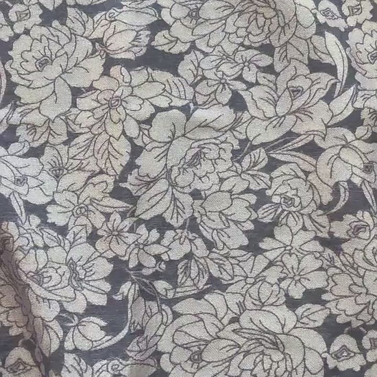 Mauve Purple Peony Silk Jacquard Fabric, Allover Floral Line Art Silk Fabric for Dresses, Kimono, Home Decor by the Yard, 55"Wide