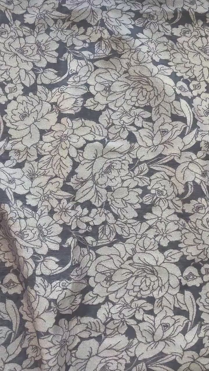 Mauve Purple Peony Silk Jacquard Fabric, Allover Floral Line Art Silk Fabric for Dresses, Kimono, Home Decor by the Yard, 55"Wide
