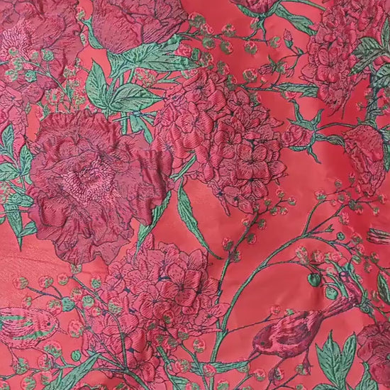 Jacquard Embossed Fabric: 3D Floral Bird Upholstery, Dress, Curtain - 53"W