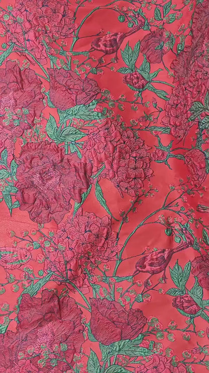 Jacquard Embossed Fabric: 3D Floral Bird Upholstery, Dress, Curtain - 53"W