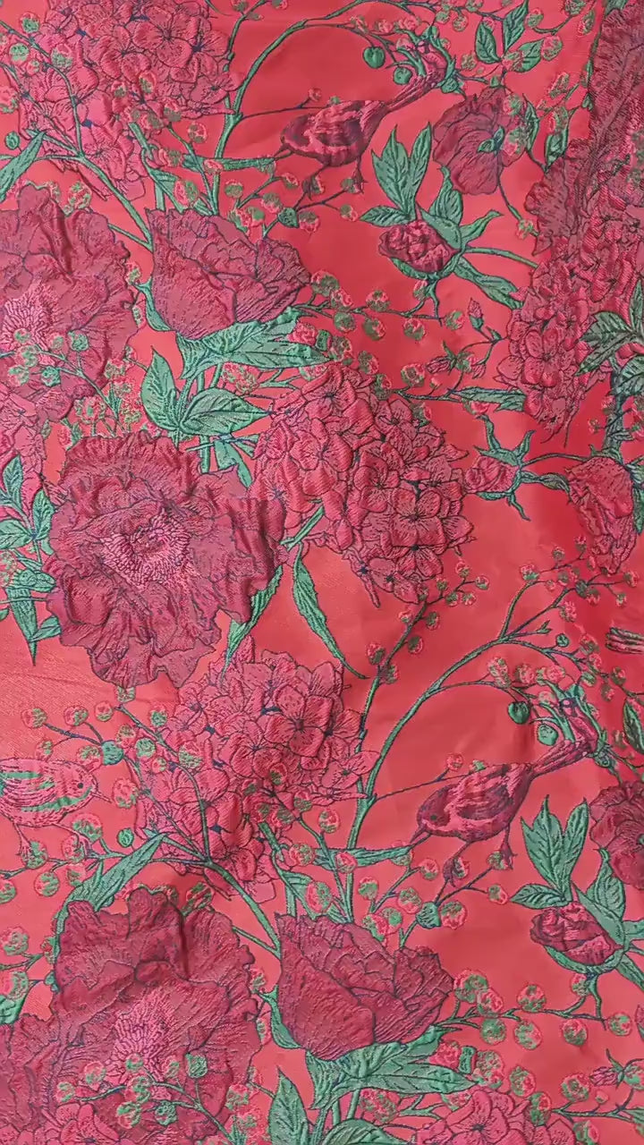 Jacquard Embossed Fabric: 3D Floral Bird Upholstery, Dress, Curtain - 53"W