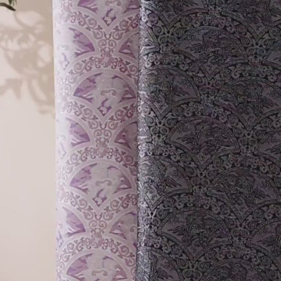 Chinese Qilin Fabric by Yard, Purple Gold Brocade Satin, Oriental Mythical Jacquard Fabric for Dress Decor Crafts, 59"Wide